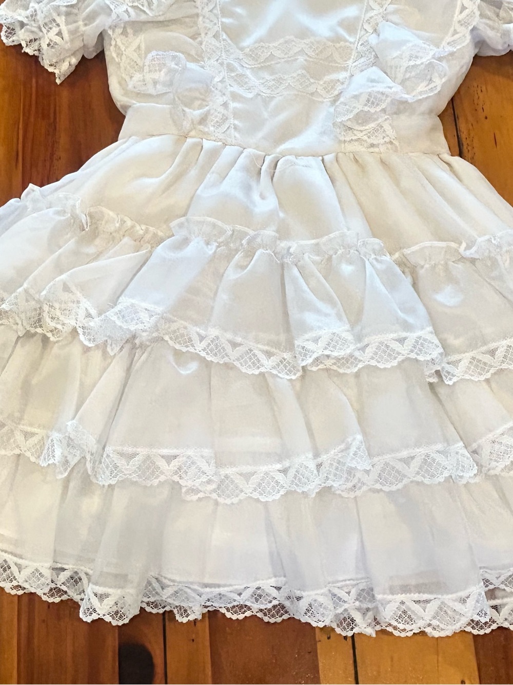 Sz7 Vintage White Ruffled Lace Party Dress - Picture 2 of 14